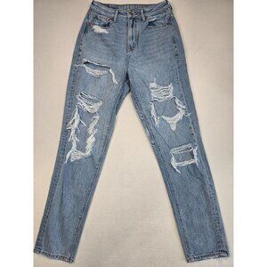 American Eagle Highest Rise Mom Jeans Distressed Light Wash Size 2L 100% Cotton